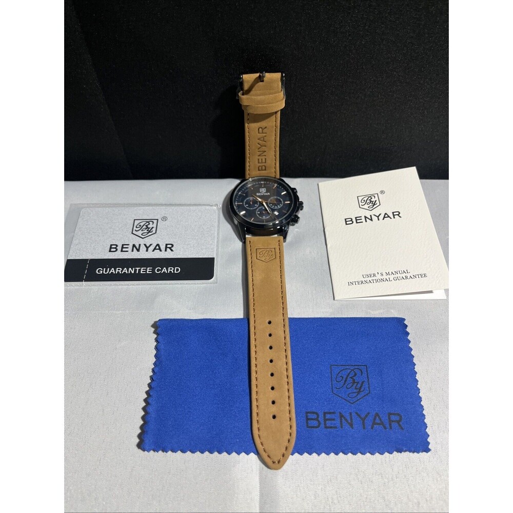 Benyar BY-5160M  Chronograph Watch Tan Leather Nubuck Strap